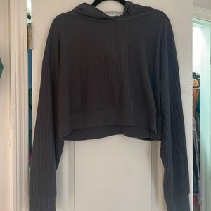 Revival Cropped Hooded Sweater- Grey, Size: Large